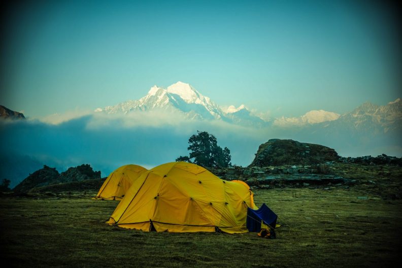 Camping in the Ganesh Himal region in Nepal with a beautiful view of Himalaya