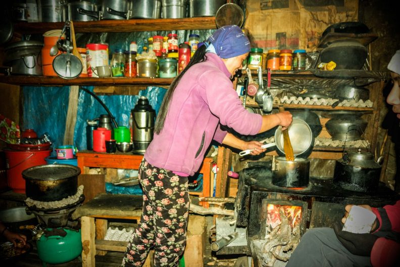 The guesthouse kitchen in Na, Rolwaling, Himalaya Nepal