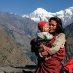 A mother and her child, beautiful Ganesh Himal in Nepal